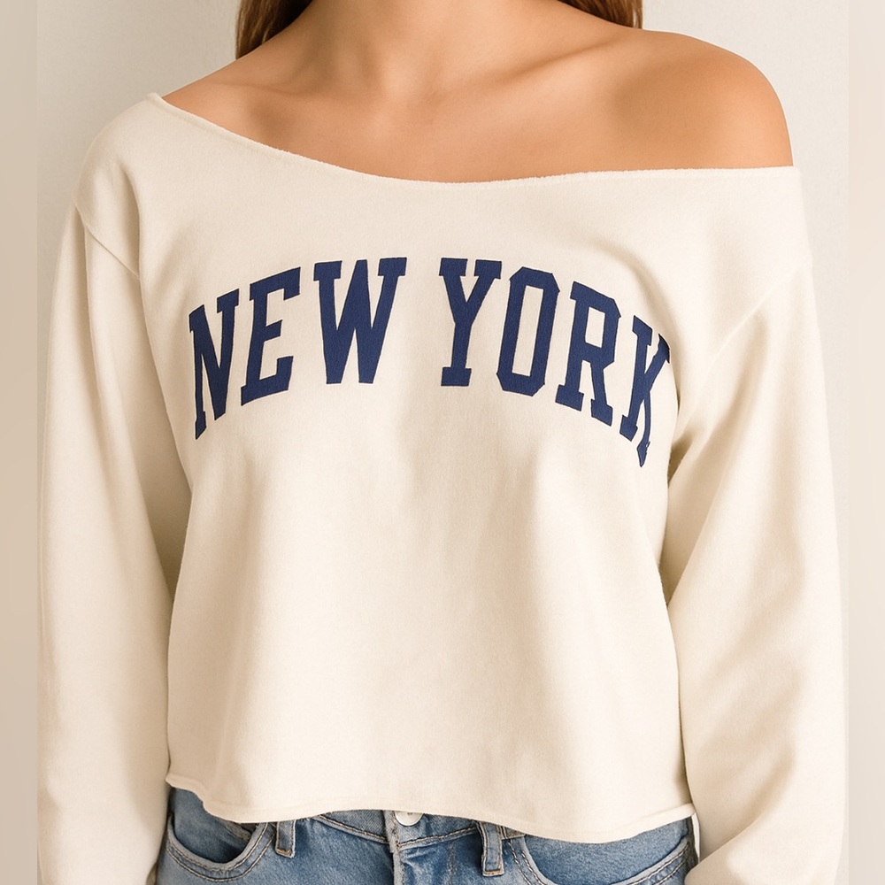 Brandy Melville New York Long Sleeve Top with a Neck Cut